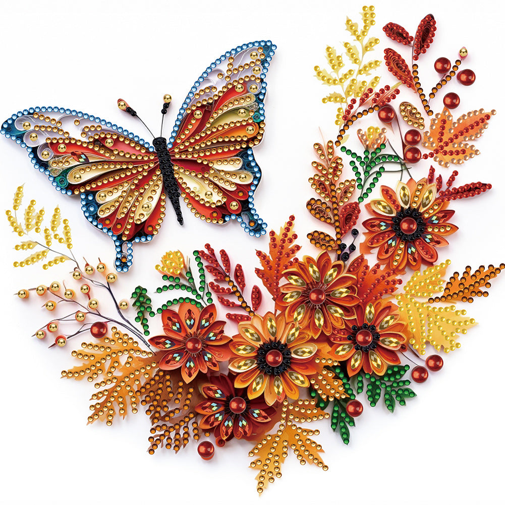 Diamond Painting - Partial Special Shaped - Flowers and butterflies paper painting (30*30CM)