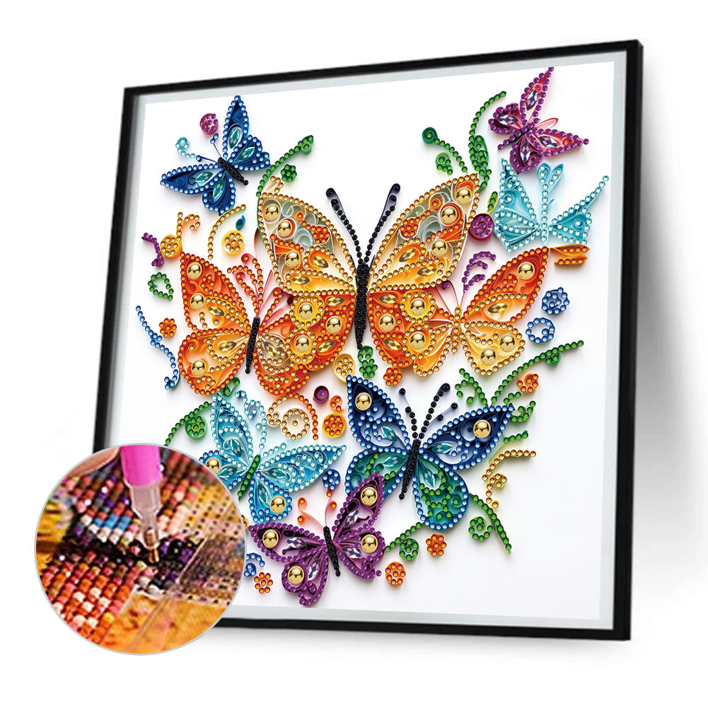 Diamond Painting - Partial Special Shaped - Flowers and butterflies paper painting (30*30CM)