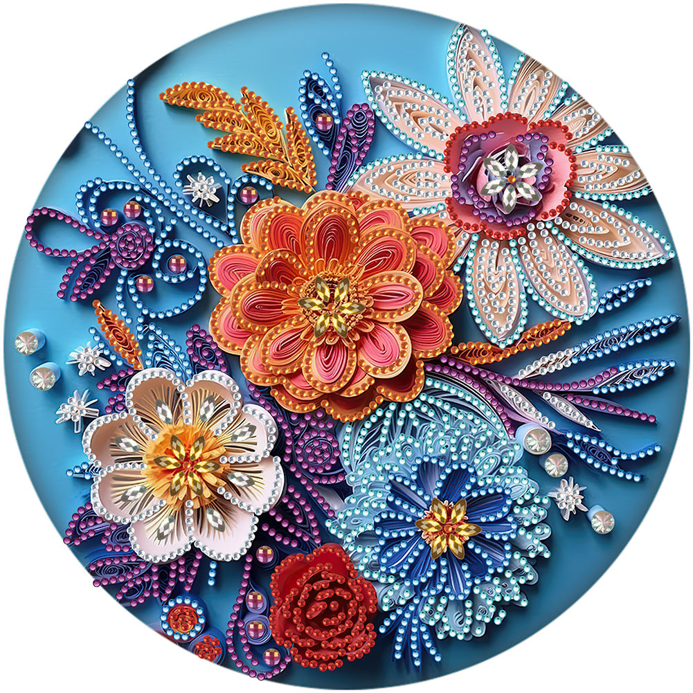 Diamond Painting - Partial Special Shaped - Blue flower quill paper painting (30*30CM)