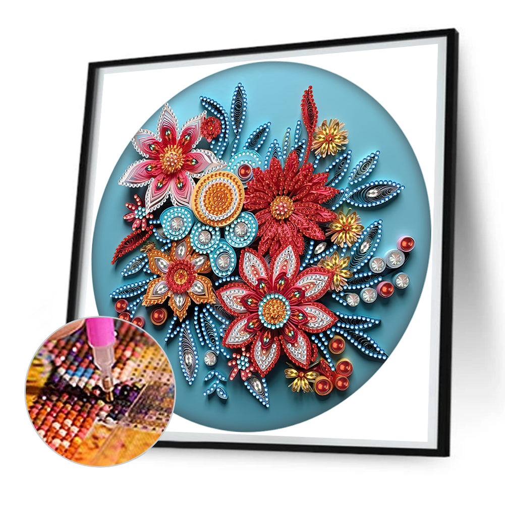 Diamond Painting - Partial Special Shaped - Blue flower quill paper painting (30*30CM)