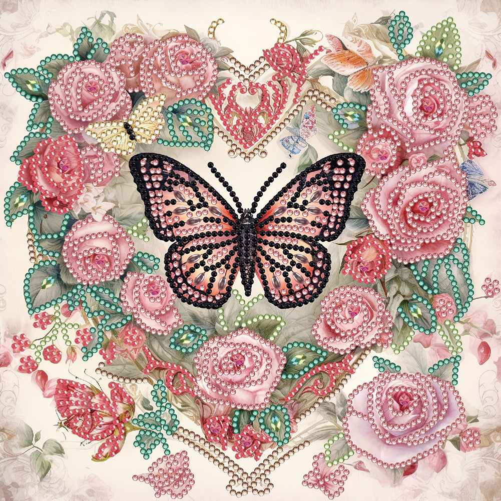 Diamond Painting - Partial Special Shaped - love butterfly rose (30*30CM)