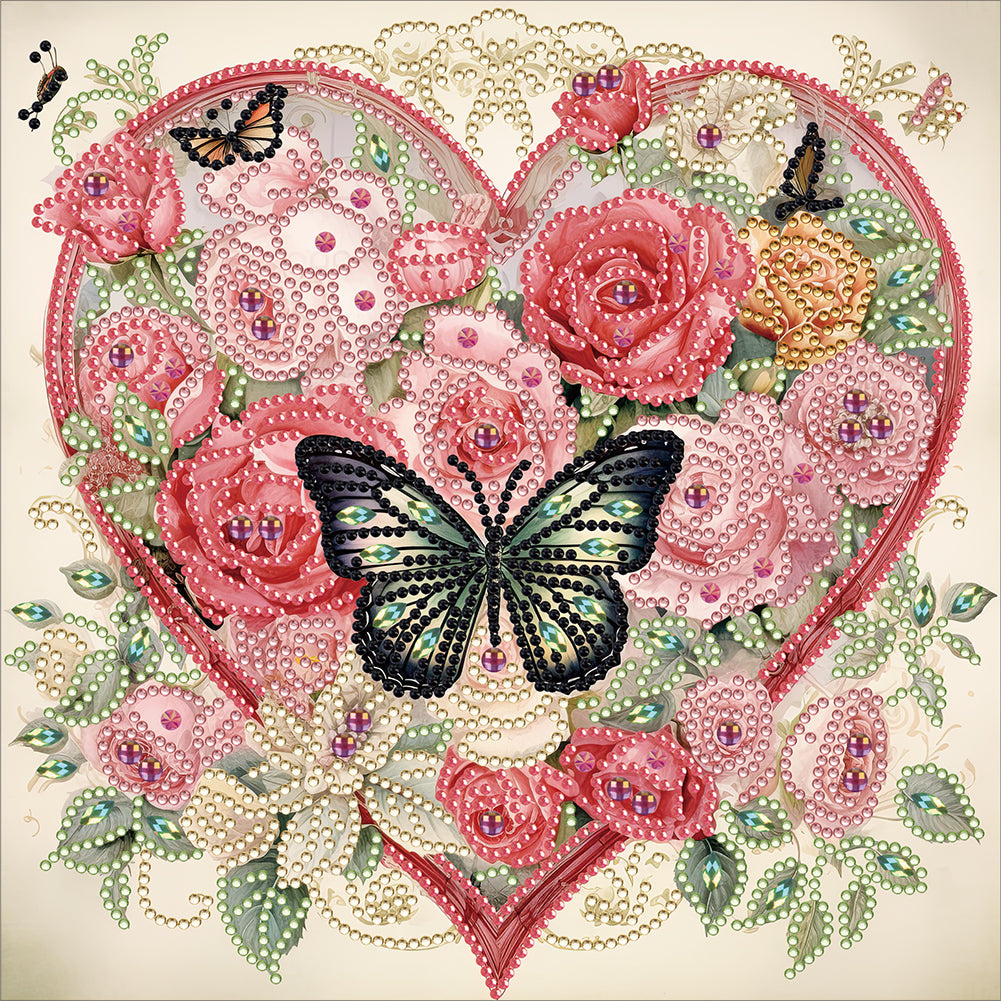 Diamond Painting - Partial Special Shaped - love butterfly rose (30*30CM)
