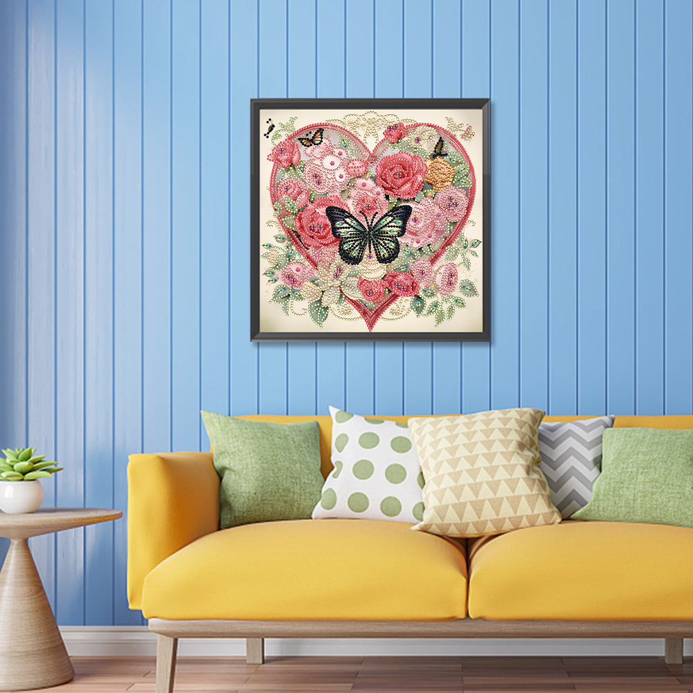 Diamond Painting - Partial Special Shaped - love butterfly rose (30*30CM)