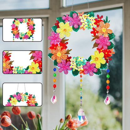 Flower Wind Chimes Diamond Crystal Painting Ornaments Handmade Home Wall Decor