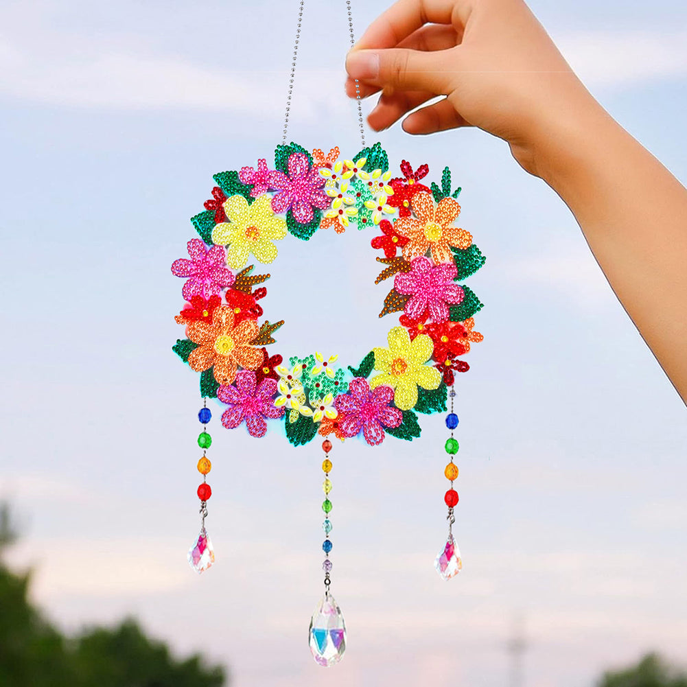 Flower Wind Chimes Diamond Crystal Painting Ornaments Handmade Home Wall Decor