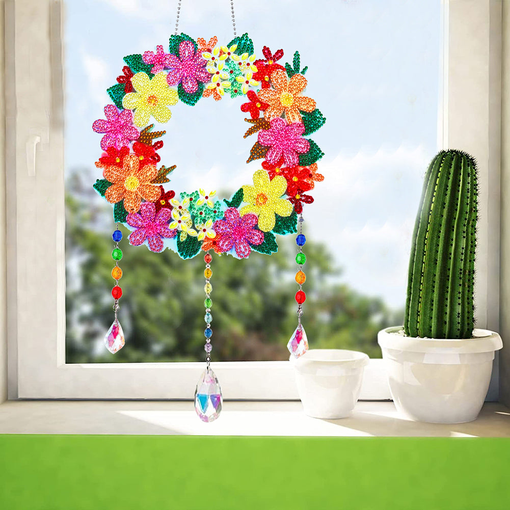 Flower Wind Chimes Diamond Crystal Painting Ornaments Handmade Home Wall Decor