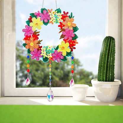 Flower Wind Chimes Diamond Crystal Painting Ornaments Handmade Home Wall Decor