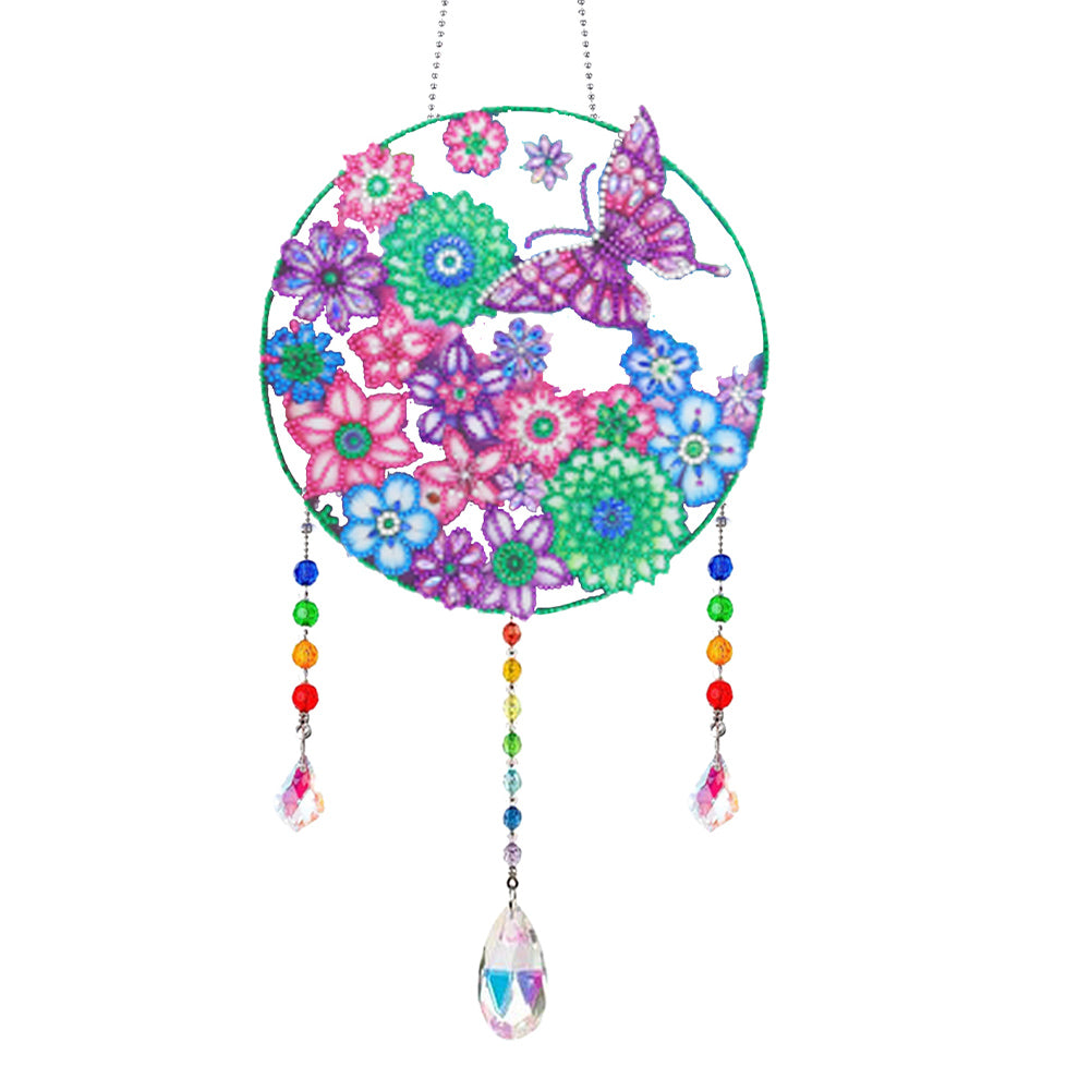 Flower Wind Chimes Diamond Crystal Painting Ornaments Handmade Home Wall Decor