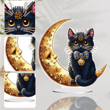 Load image into Gallery viewer, Special Shaped Cat on Moon Desktop Diamond Painting for Adult Home Office Decor
