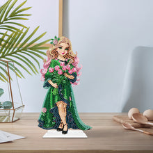 Load image into Gallery viewer, Special Shaped Woman With Flowers 5D Desktop Diamond Painting Art Office Decor
