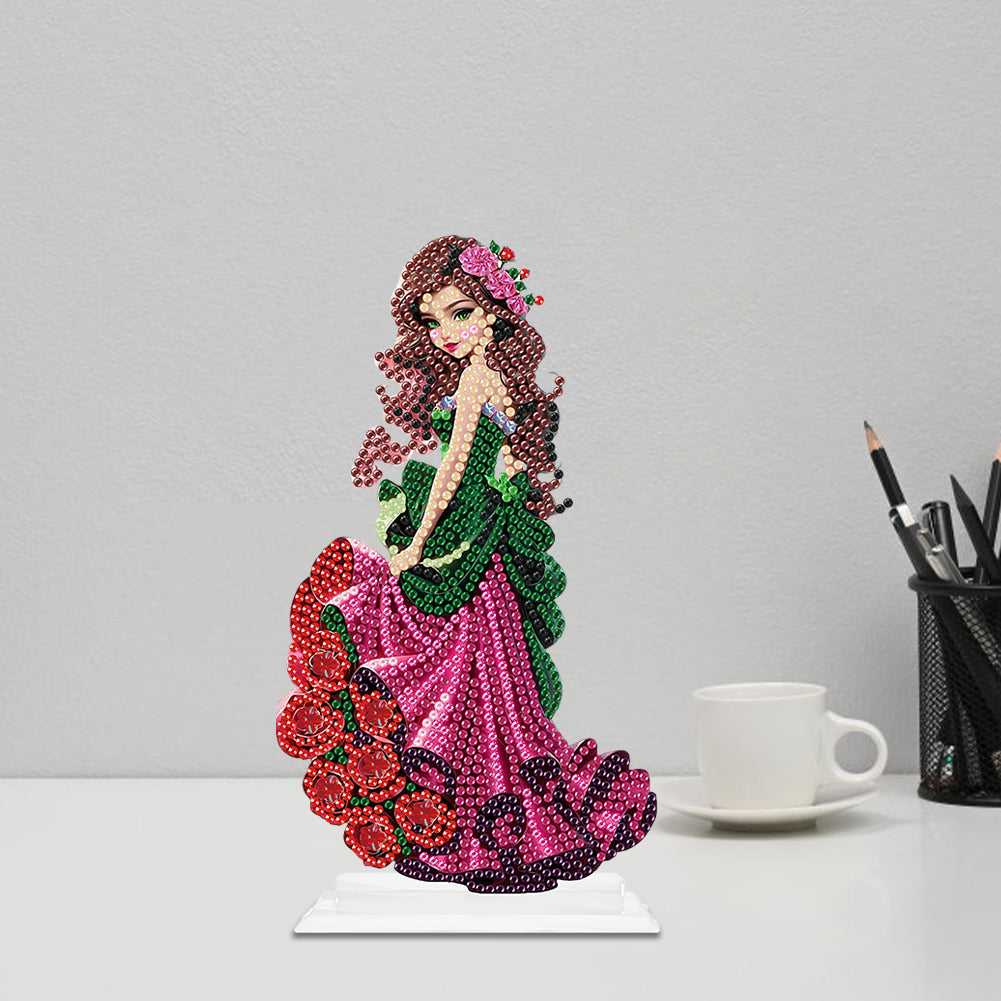 Special Shaped Woman With Flowers 5D Desktop Diamond Painting Art Office Decor