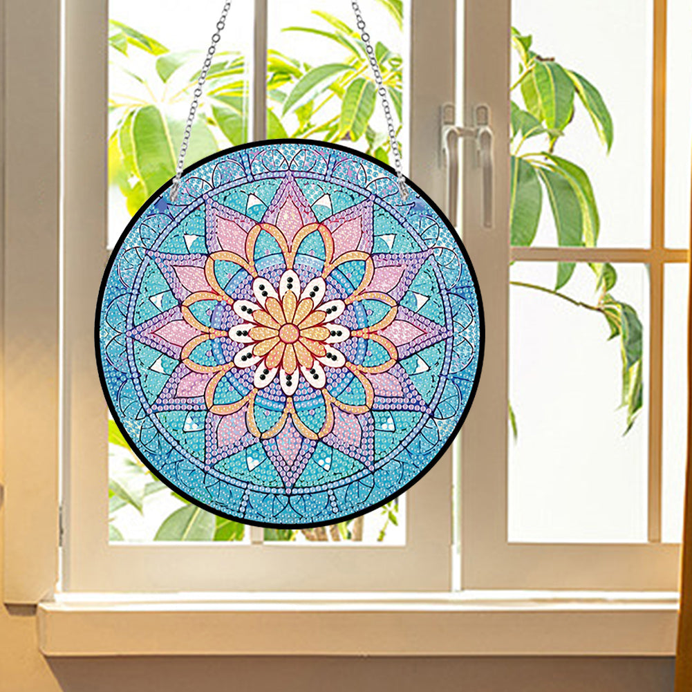 Acrylic Single-Side 5D Mandala Flower Diamond Painting Dots Pendant Window Decor