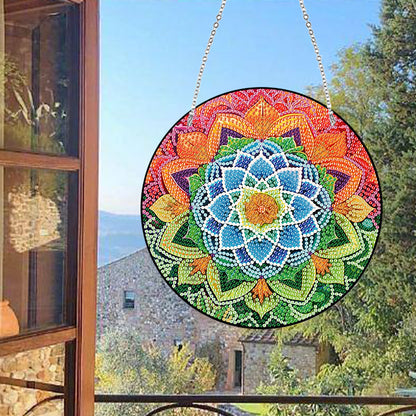 Acrylic Single-Side 5D Mandala Flower Diamond Painting Dots Pendant Window Decor