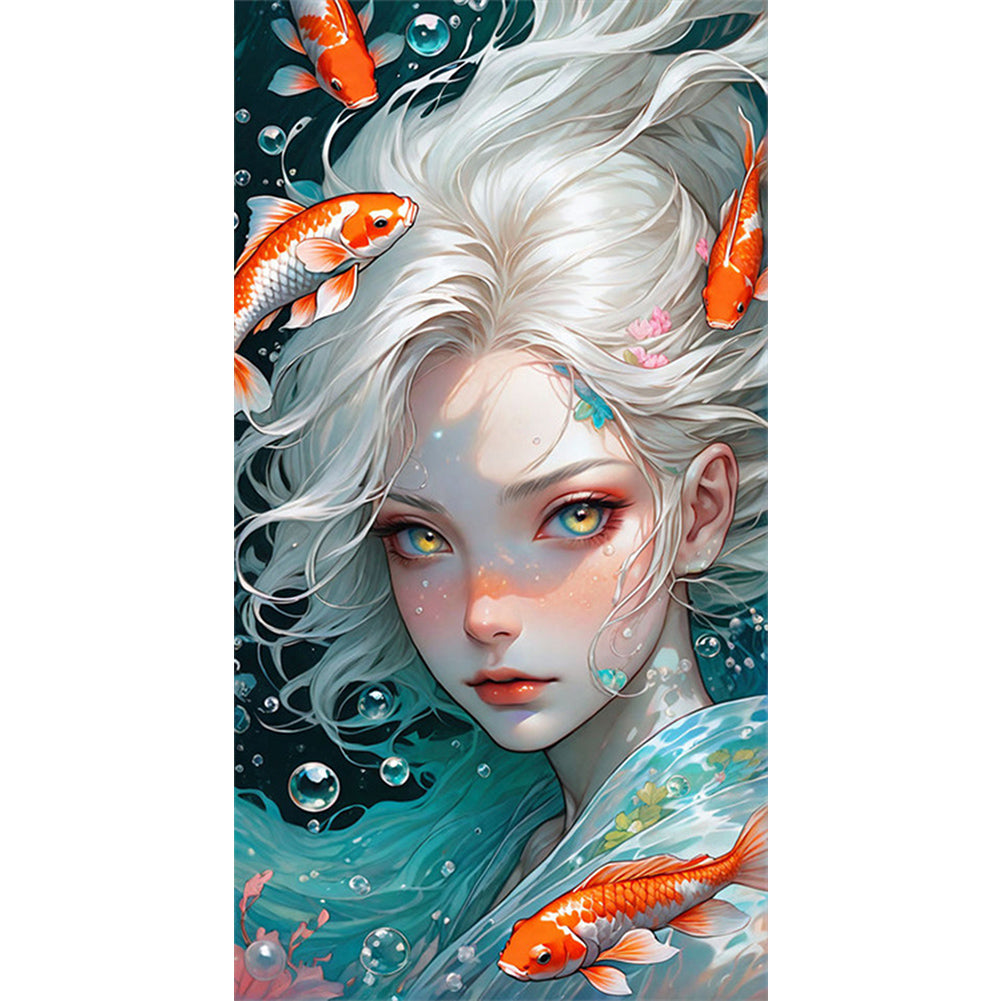 AB Diamond Painting - Full Round - White-haired girl and goldfish underwater (40*75CM)