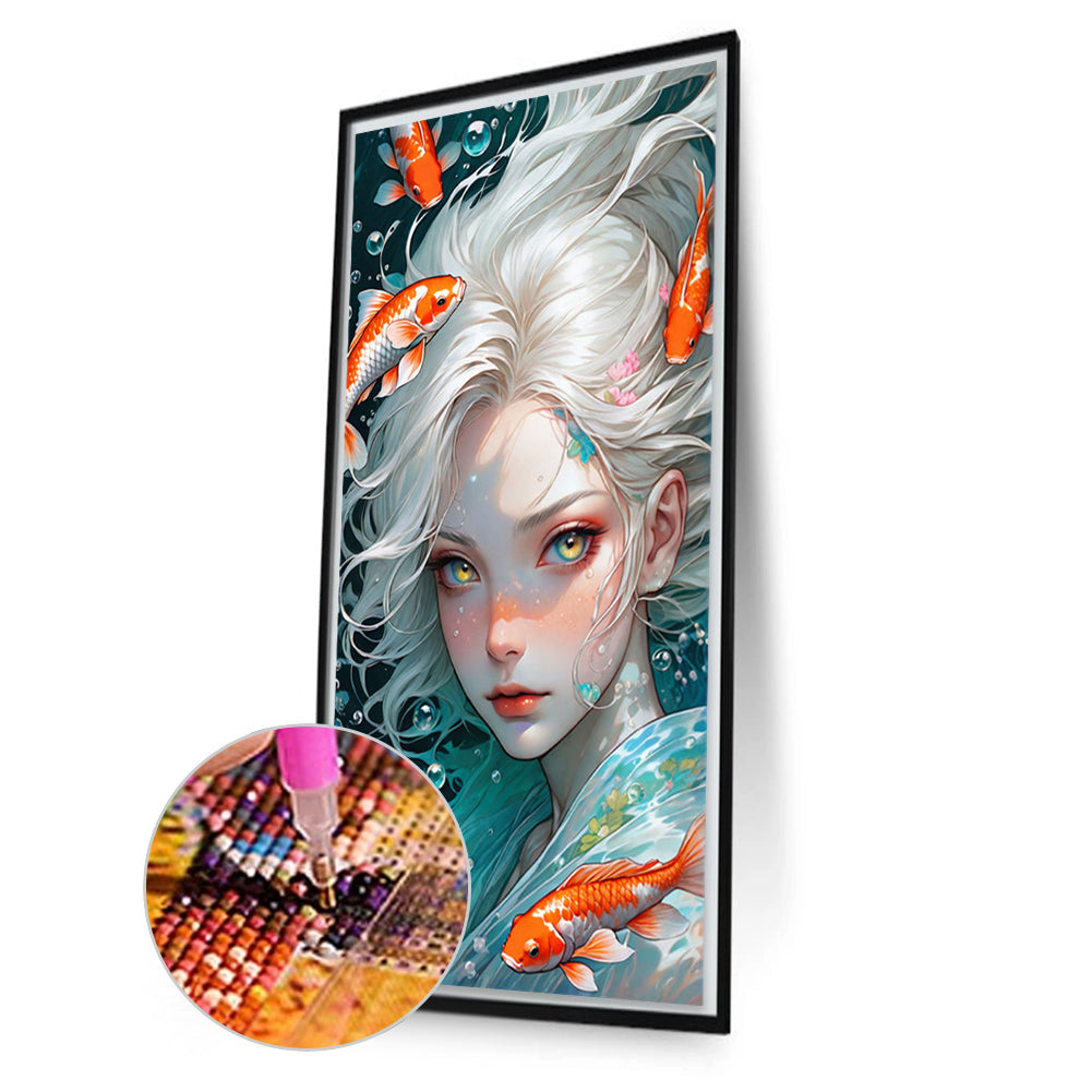AB Diamond Painting - Full Round - White-haired girl and goldfish underwater (40*75CM)