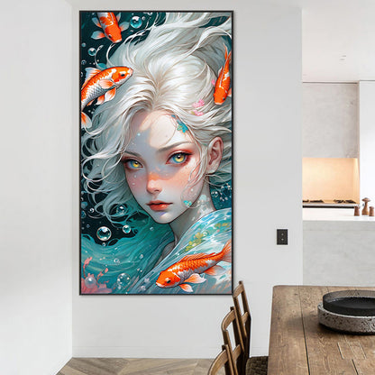 AB Diamond Painting - Full Round - White-haired girl and goldfish underwater (40*75CM)