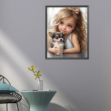 Load image into Gallery viewer, Diamond Painting - Full Round - Girl drinking milk tea with puppy (40*50CM)
