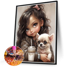 Load image into Gallery viewer, Diamond Painting - Full Round - Girl drinking coffee with puppy (40*50CM)
