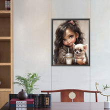 Load image into Gallery viewer, Diamond Painting - Full Round - Girl drinking coffee with puppy (40*50CM)
