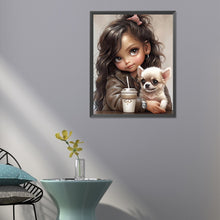 Load image into Gallery viewer, Diamond Painting - Full Round - Girl drinking coffee with puppy (40*50CM)
