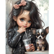 Load image into Gallery viewer, Diamond Painting - Full Round - Girl drinking milk tea with puppy (40*50CM)
