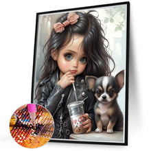 Load image into Gallery viewer, Diamond Painting - Full Round - Girl drinking milk tea with puppy (40*50CM)
