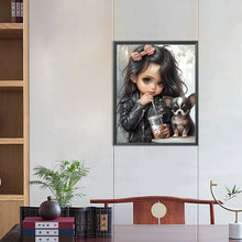 Load image into Gallery viewer, Diamond Painting - Full Round - Girl drinking milk tea with puppy (40*50CM)
