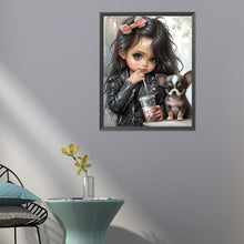 Load image into Gallery viewer, Diamond Painting - Full Round - Girl drinking milk tea with puppy (40*50CM)
