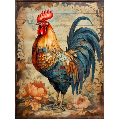 Diamond Painting - Full Round - Flowers and rooster (30*40CM)