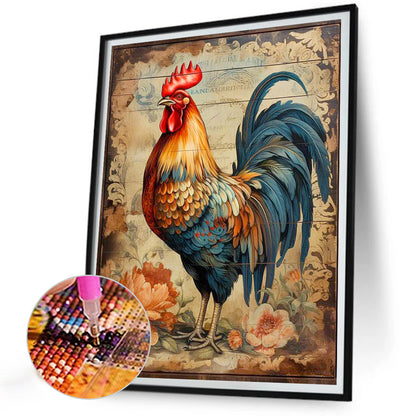 Diamond Painting - Full Round - Flowers and rooster (30*40CM)