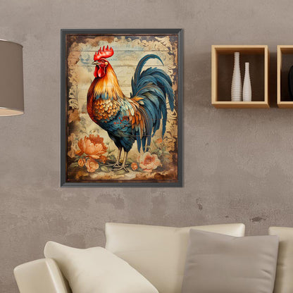Diamond Painting - Full Round - Flowers and rooster (30*40CM)