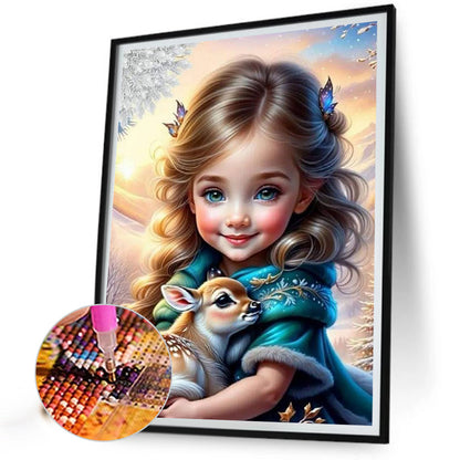 Diamond Painting - Full Round - girl and deer (40*55CM)