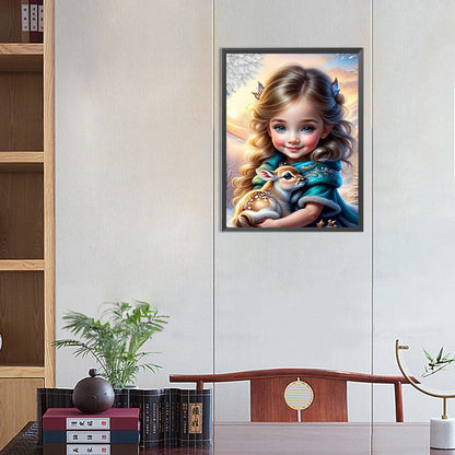 Diamond Painting - Full Round - girl and deer (40*55CM)