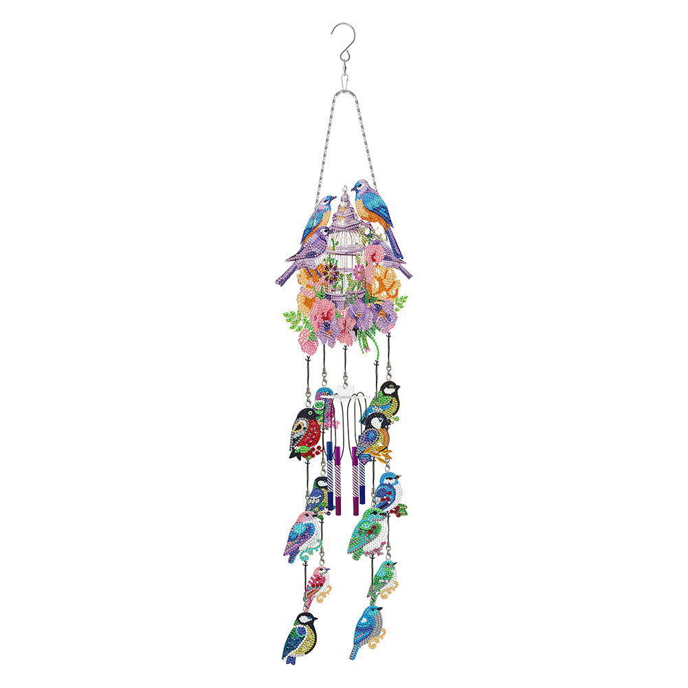Double Side Wind Chime Diamond Art Hanging Pendant for Home Decor (Flower Bird)