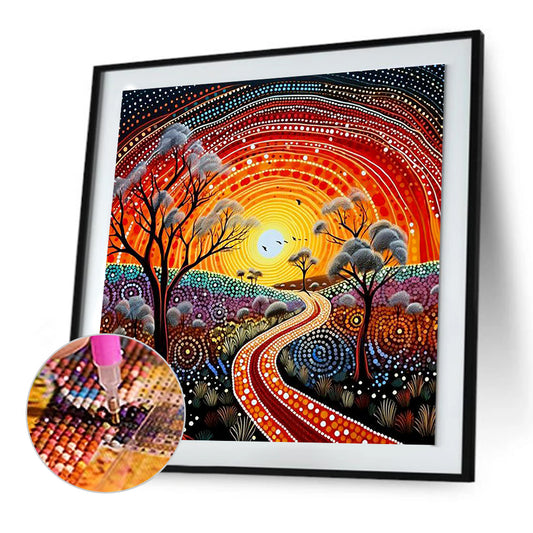 Diamond Painting - Full Round - road under sunset (30*30CM)