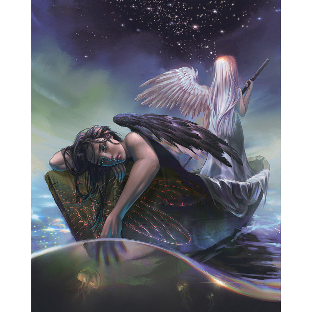 Diamond Painting - Full Round - black and white angel (40*50CM)