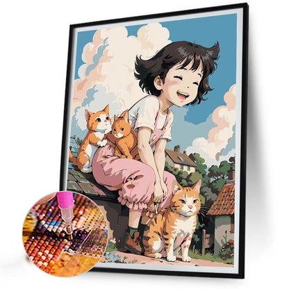 Diamond Painting - Full Round - girl and cat (40*50CM)