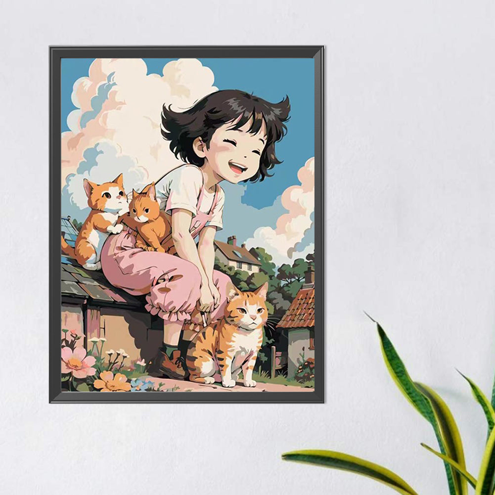 Diamond Painting - Full Round - girl and cat (40*50CM)