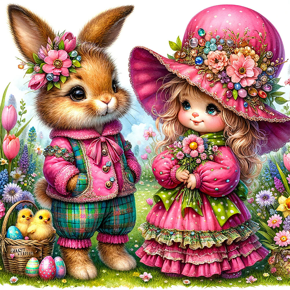 Diamond Painting - Full Round - easter flowers bunny (30*30CM)