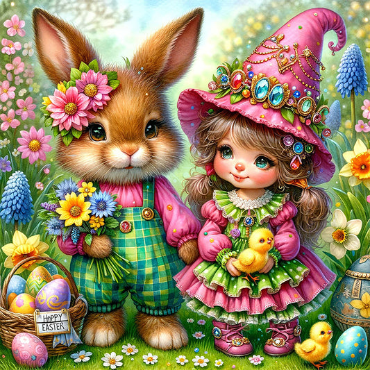 Diamond Painting - Full Round - easter flowers bunny (30*30CM)