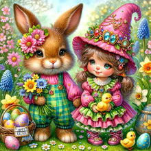 Load image into Gallery viewer, Diamond Painting - Full Round - easter flowers bunny (30*30CM)
