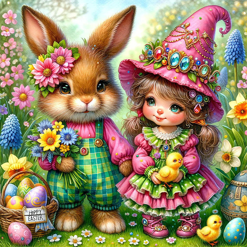 Diamond Painting - Full Round - easter flowers bunny (30*30CM)