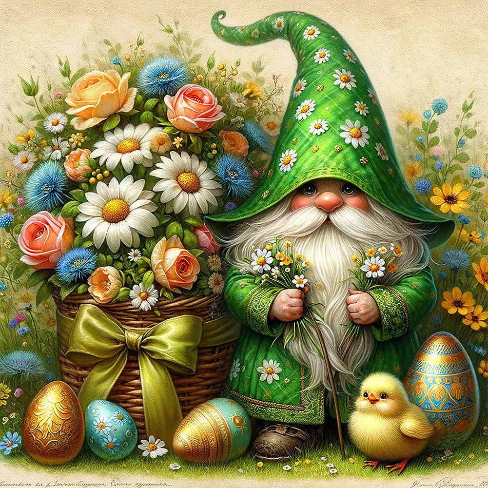 Diamond Painting - Full Round - easter flower gnome (30*30CM)
