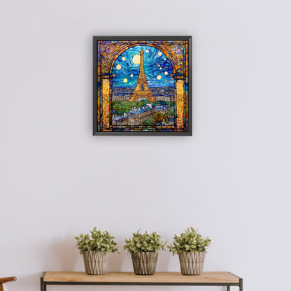 Diamond Painting - Full Round - Paris Eiffel Tower glass art at night (30*30CM)