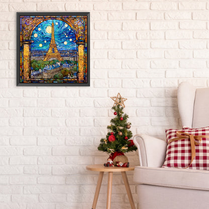 Diamond Painting - Full Round - Paris Eiffel Tower glass art at night (30*30CM)