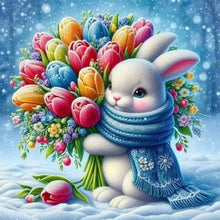 Load image into Gallery viewer, Diamond Painting - Full Round - Bunny holding flowers in the snow (30*30CM)

