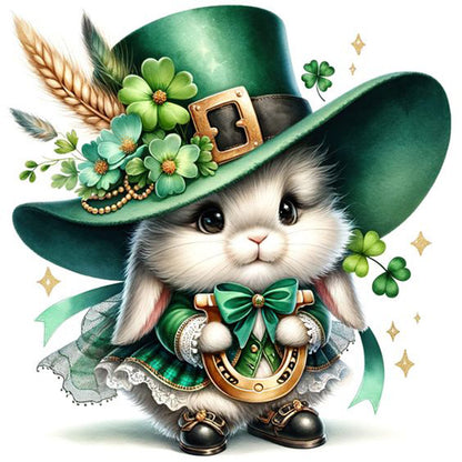 Diamond Painting - Full Round - Little White Rabbit and Lucky Horseshoe (30*30CM)