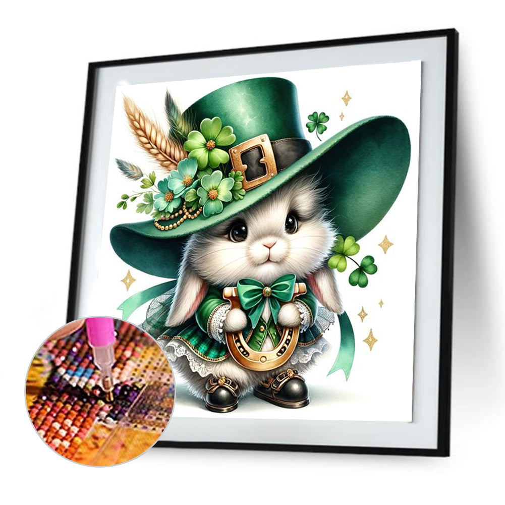 Diamond Painting - Full Round - Little White Rabbit and Lucky Horseshoe (30*30CM)
