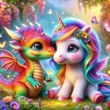Load image into Gallery viewer, Diamond Painting - Full Round - Rainbow dragon and rainbow pony (30*30CM)
