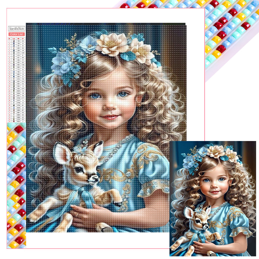 Diamond Painting - Full Square - girl holding deer (30*40CM)